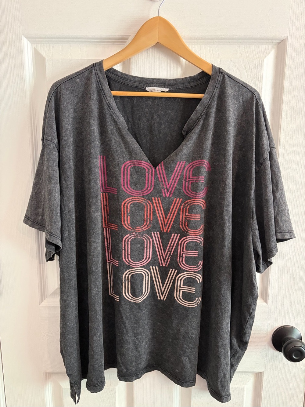 Maurice’s Distressed Love Graphic V‑Neck Tee - Black - Size 4X